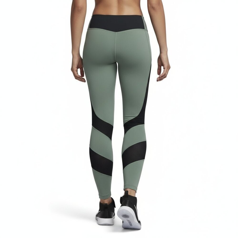 Nike Dri-Fit GREEN & Black Power Window Pane Tights Running Pro Leggings Size S - Picture 2 of 9